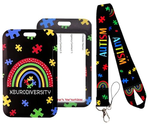 Autism Awareness ID badge, Lanyard mit Kartenhalter, Psychische Gesundheitsunterstützung Geschenke, Unsichtbare Behinderungskarte, für ID-Ausweis, Schwarz und Weiß