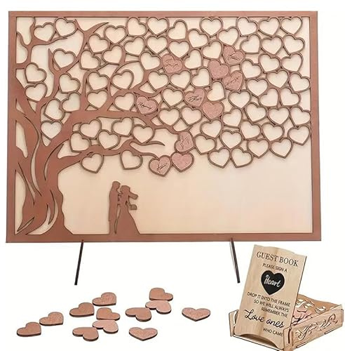 Ltstor 1 Satz Holz Herz Baum Hochzeit Nachrichtenbuch Ersatz, Hochzeitstag Veranstaltung Party Esstisch Zentrum Dekoration, Herz Baum Design mit dekorativen Holzkisten (Braun)