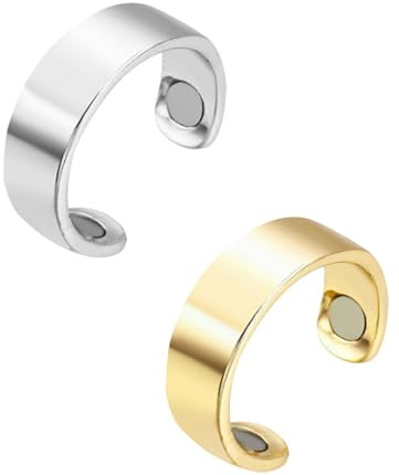 GWAWG 2PCS Verstellbarer Magnetring (Gold und Silber), Ringe Magnet für Frauen und Männer, Ring für Schönen Schlaf, Angstreduzierung,Verbessert Sich Insgesamt.