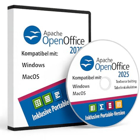 Apache OpenOffice 2025 auf DVD – Multi plattform Version – Deutsch – Writer, Calc, Impress – Kein Abo, offline