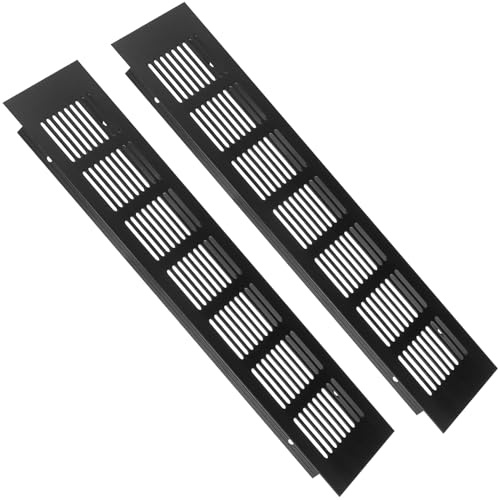 QWORK® 2 piezas Rejilla de ventilación de aluminio, para armarios, zapateros, baño, cocina, 8X30CM,negro