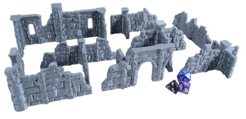 Tims Plum Überwucherte Ruinen-Wände für Tabletop - 28mm Fantasy Gelände freistehend, 3D-Druck aus PLA, Zubehör für Miniaturen, D&D, Conquest & Warhammer 40k, Grau