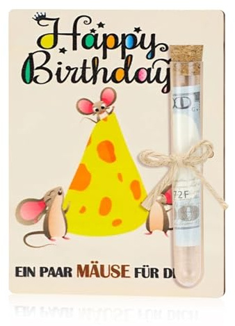 ORIZMA Geldgeschenke Geburtstag Geldgeschenke Verpacken - Geburtstagsgeschenk für Frauen Männer Freundin aus Holz mit Umschlägen Reagenzglas für Damen Herren Mädchen Jungen