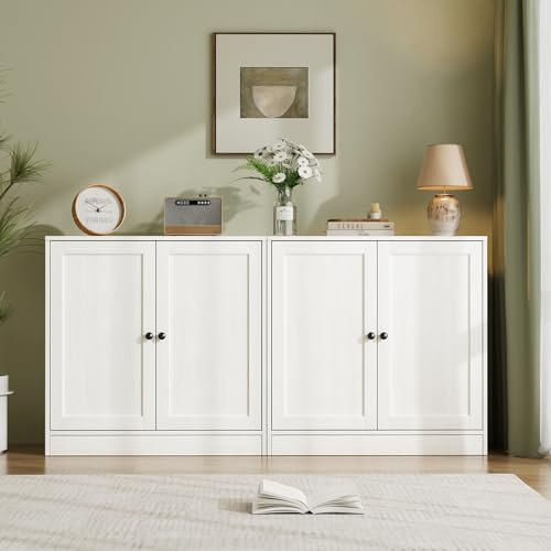 VOWNER Sideboard mit 2 Holztüren, Küchenschrank mit Arbeitsplatte, Buffetschrank, TV Board, Aufbewahrungsschrank für Wohnzimmer Schlafzimmer, 40 x 80 x 80 cm (Weiß, 2PCS)