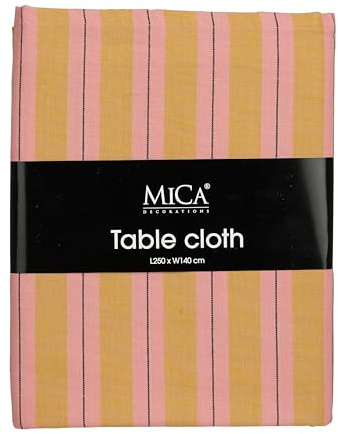 MICA Decorations Imke Gestreifte Tischdecke Stoff für Esstisch - Tischdecke Abwaschbar 250 x 140 cm - Table Cloth - Ocker