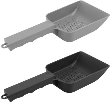 JOINPAYA 2pcs Reptile Sand Sifter Shovels with Mesh Filter for Lizard Excrement Cleaning, Plastic Terrarium Scoop for Gecko and Desert Reptiles Waste Removal, Black and Grey