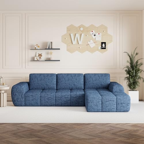 ET 255cm Ecksofa Modulares Sofa, Chenill Luxus Eckcouch L-Form-Couch-Set Mit Abnehmbaren Kissen, Gepolsterte Sofas Mit Schlaffunktion Für Das Wohnzimmer,Wohnung, Büro, Keine Montage(Blau)