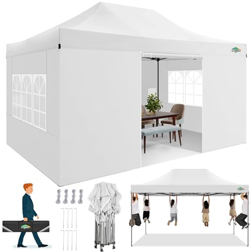 COBIZI Pavillon 3x4,5 Wasserdicht Stabil Winterfest mit Seitenwänden | Pop Up Faltpavillon, Gartenpavillon mit Tragetasche, Partyzelt für Outdoor, Verstärkter Rahmen, Einfache Montage, Reinweiß