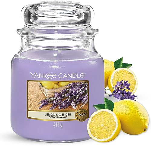 Yankee Candle Candela profumata | Candela giara media Lavanda al limone | Candele a lunga combustione: fino a 75 ore | Candele Profumate - il regalo perfetto per le donne