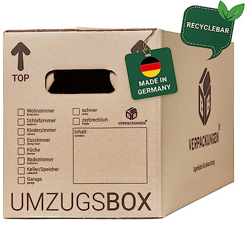 BB-Verpackungen 5x Umzugskartons UMZUGSBOX 632 x 288 x 330 mm 2-wellig (5 Stück) | 100% recycelte Pappe, doppelter Schmetterlingsboden und 3-fache Griffverstärkung