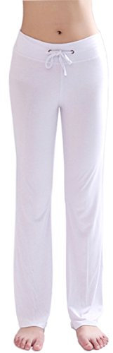 HOEREV Frauen Soft Modal Slimming Hose Yoga Hosen Pyjama-Hose, Weiß, M