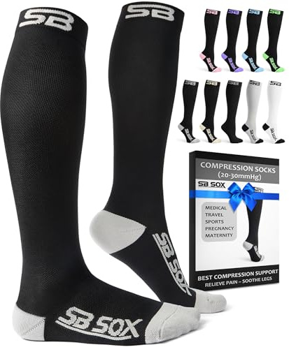 SB SOX Compression Socks for Men & Women, 20-30mmHg (Black/Gray, Large)