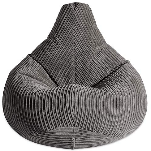 Gilda ® Highback Gamer Beanbag Chair with Amazing Back Support. Warm & cosy JUMBO CORDUROY bean bag Lounger. Suitable for adult & kids. Ideal gaming chair for bedroom/lounge FILLING INCLUDED GREY