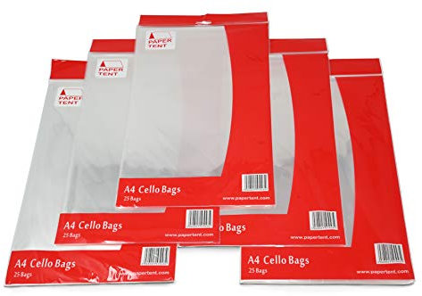 Papertent A4 Cello Bags, 40 Micron Thick, Qty 125 (5 PACKS x 25)