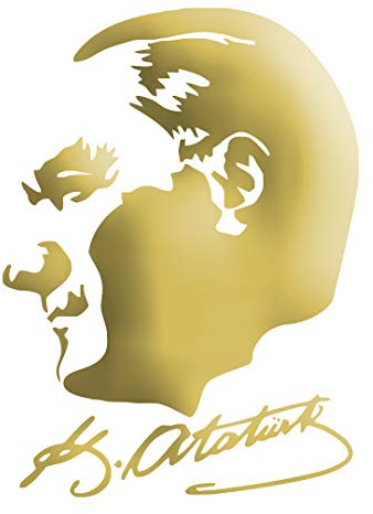 Auto Car Sticker Wandtattoo Wandaufkleber MacBook pro Air Aufkleber Mustafa Kemal Atatürk Kopf mit Unterschrift (ca. 11x10cm, Gold)