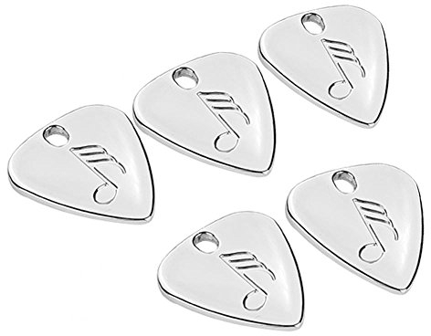 5 Pcs Plektren, Metall Pick Plektrum für Akustische Gitarre, E Gitarre, Ukulele(Silber)