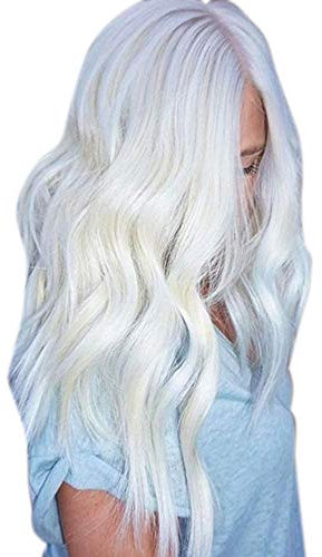 Ansenesna Perücke Blond Lang Locken Damen Grau Ombre Langhaar Wig für Fasching Party Karneval (Weiß)