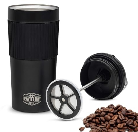 Portable French Press Travel Mug – Double Wall Travel Coffee Maker – Home, Office, or Camping – 15 oz No Leak Coffee or Tea Press