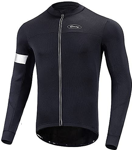 Dooy Men's Cycling Jersey Winter Thermal Long Sleeves Bike Jersey Breathable Softshell Jacket with Full Zipper and Rear Pockets (Black, M)