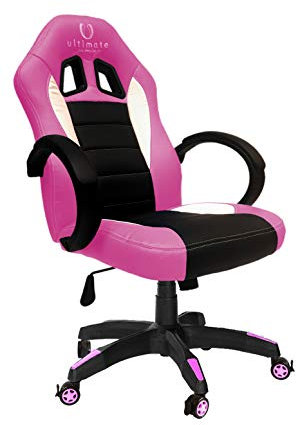 Ultimate Gaming Taurus Silla Gaming, Cuero sintético, Rosa, Negro y Blanco, Mediano