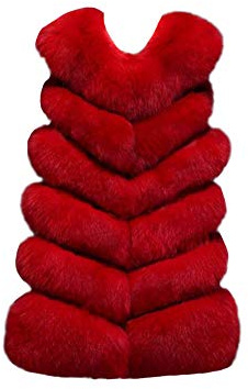 Lungo Gilet da Donna in Pelliccia Sintetica Cappotto Senza Maniche Addensare Caldo Giacchetto Giubbotto Smanicato Giacca Parka Inverno Faux Pelliccia Giletcoat per Ragazze Slim Vest Rosso-2-B XL