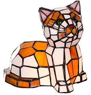 Birendy Lampe im Tiffany-Stil Figurenlampe Katze, Fisch, Pferd Schmetterling Dekorationslampe Glaslampe, Leuchte,Tischlampe, Tischleuchte (Katzen-Motiv)