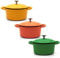 RJ Legend Lot de 3 mini cocottes avec couvercle, 250 ml, petit faitout pour la cuisson, ramequin en fonte émaillée, 0,25 l, orange/vert/jaune, 3 pièces