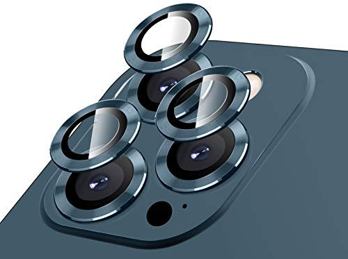 LucBuy Protecteur D'objectif D'appareil Photo pour iPhone 12 Pro Max, HD Verre Trempé Alliage d'aluminium Anneau Cercle Film de Protection D'écran,Protecteur D'objectif (Bleu Pacifique)
