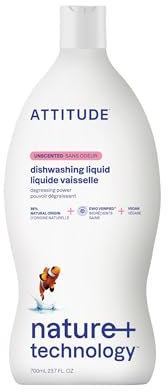 ATTITUDE Liquide Vaisselle, Certifié EWG, Végan et d’Origine Naturelle, Sans Parfum, 700 mL