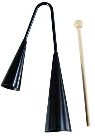 Artibetter Agogo Glocke Zweifarbiges traditionelles Samba Percussion Instrument mit Holzstab für Samba-Baterien, Schwarz