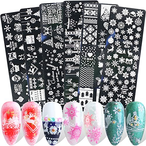 Christmas Nail Art Stamping Plate - JMEOWIO 6 Sheets Snowflake Reindeer Image Plate Nail Art Design Stamp Kit Manicure Template Set