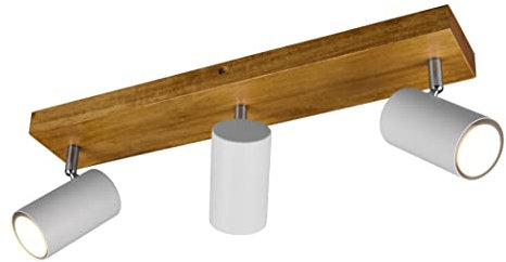 Trio Leuchten Spotbalken Marley 812400331, Metall Weiß matt, Holz, exklusiv 3x GU10