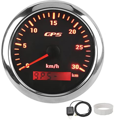 GPS Geschwindigkeitsmesser, 85 Mm Marine Auto GPS Geschwindigkeitsmesser Universal Geschwindigkeitsmesser 9‑32V mit 7 Farben Hintergrundbeleuchtung für Autoboot RV Yacht(Schwarz)