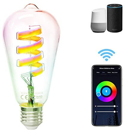 Fitop Smart Vintage Glühbirne, WLAN 4.9W ST64 Glühbirne [E27 Schraube], Smart Edison Retro Lampe E27,RGB+1800K-6500K, kompatibel mit Alexa, Google Home, Sprachsteuerung,Fernbedienung,Kein Hub Benötig