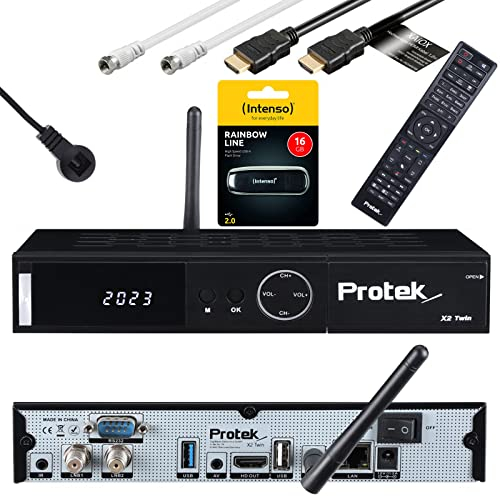 Protek X2 4K UHD Twin Receiver - E2 Linux 2X DVB-S2 - WiFi, Infrarot Empfänger, USB 2.0 & 3.0, HDTV, 2160p, H.265, HDR XAIOX HDMI Kabel + SAT-Kabel + 16GB USB Stick [Astra & Hotbird vorprogrammiert]