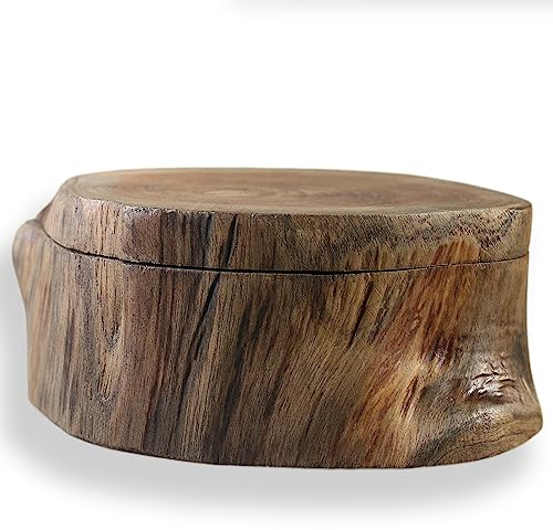 ART-CRAFT Holzkiste Holzbox Holz Dose mit Deckel aus echtem Teakholz Ring Box Ring Schachtel Pillendose klein Weed box Schmuckschatulle Aufbewahrungsdose Geschenkbox Sammelbox Ø 14 cm