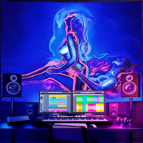 NYRZT Schwarzlicht-brennende Paare, Wandbehang, leuchtender Wandteppich, UV-reaktiver Neon-Wandteppich, geeignet für die Dekoration von Schlafsäle, Wohnzimmer, Schlafzimmer, 152,4 x 127 cm