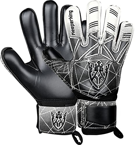 Keeperking Torwarthandschuhe Erwachsene Kinder Jugend mit und ohne Fingerschutz Fußballhandschuhe abnehmbar fingersave 4mm Unisex (5, Schwarz- Abnehmbar FS)