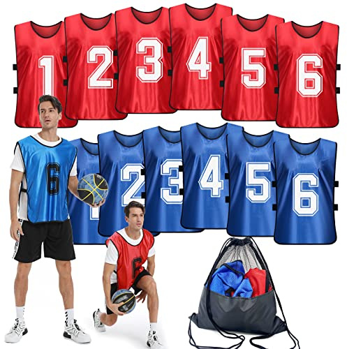 PULUOMASI Sport-Lätzchen, nummeriert, für Fußball, Basketball, Trikot, 12 Stück, Jugendliche, Erwachsene