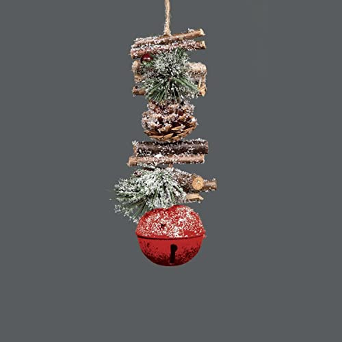 SHATCHI 33cm Garland with Red Jingle Bells Wooden Sticks, Berries and Pinecones Christmas Home Wall Door Hanger Sleigh Bells Xmas Holiday Hanging Decorations