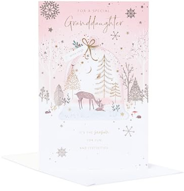 UK Greetings Weihnachtskarte für Enkelin, Hirsche im Schneekugel-Design