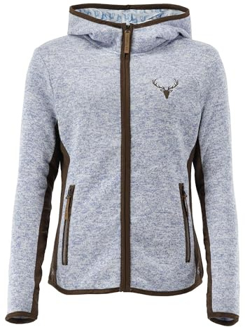 OS Trachten Damen Strickfleecejacke Freizeitjacke Übergangjacke mit Kapuze Zumgu, Größe:50, Farbe:hellblau/bleu