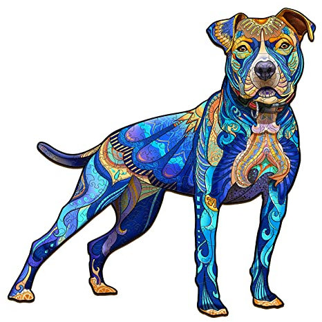 Blumuze Holzpuzzle Erwachsene, Pitbull Holzpuzzle Einzigartige Tierform Puzzleteile, Holz-Puzzle, Puzzle aus Tierteilen, Puzzle Holz Erwachsene mit Geschenkbox aus Holz 81Stück(S-20 * 20cm)