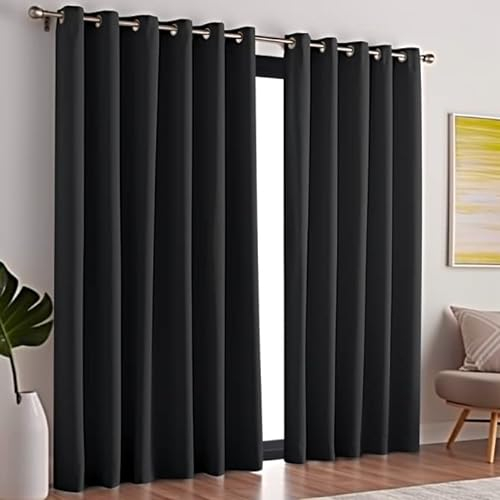 PANOVOUS Tende Oscuranti per Interni - Tende Termiche Divisorie per Camera da Letto Salotto Tende per Finestre Grandi con Anelli Nero L 254 x A 274 cm 1 Pannello