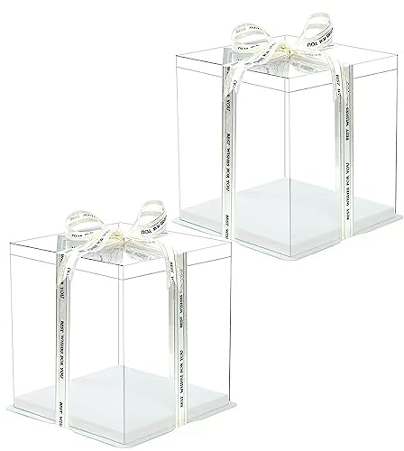 KAIAIWLUO Cake Box Transparent mit Deckel,2 PCS Kunststoff Präsentationsboxen mit Sockel Tortenschachtel Würfelschachteln 6 Inch für Geburtstag Valentinstag Hochzeit (Bänder Sind Nicht Enthalten)