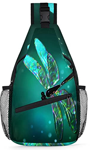 Glas Libelle Sling Rucksack Herren Damen Grün Libelle Crossbody Schultertasche für Reisen Wandern Freizeit Tagesrucksack Rucksack, multi, 35,6 cm, Sling Rucksack