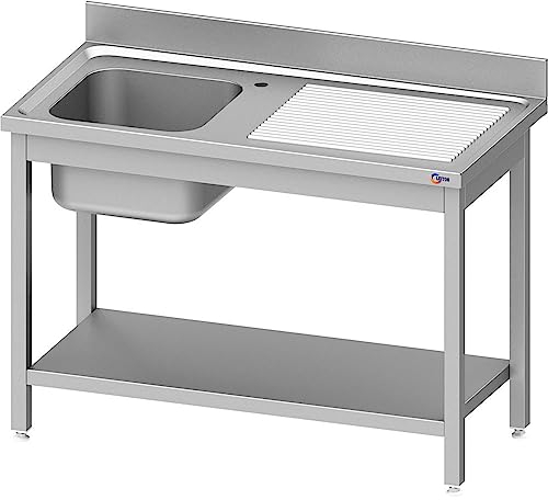 Cleiton® Fregadero de Acero Inoxidable de 1 Seno con Escurridor Derecha 1400x600x850 mm Desmontable | Pica Industrial con patas | Pila Lavadero