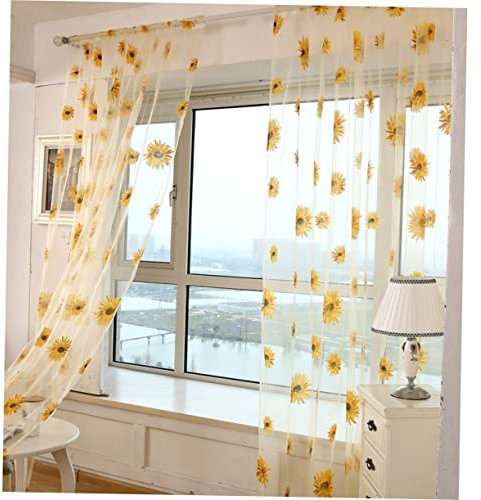 GOOHOCHY Transparente Voile Gardinen Mit Sonnenblumenmuster Tüll Vorhang Mit Stangendurchzug Lichtdurchlässig Blickdicht Für Wohnzimmer Schlafzimmer Küche Gelb