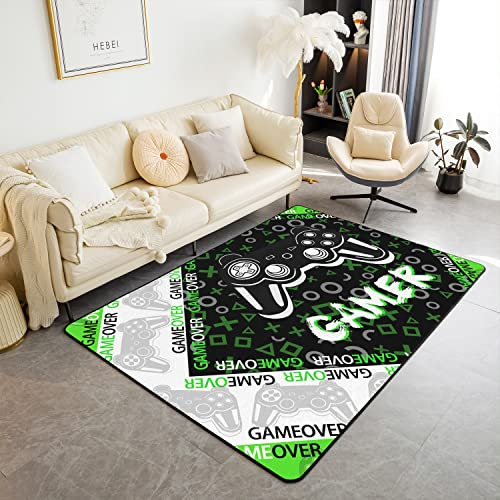 Modern Gaming Teppich Gemer Teppich 100x150cm Spielkonsole Controller Outdoor Teppich Rutschfeste Weich Junge Jugendliche Dekorative Gamepad Carpets Teppich Schwarz Grün für Wohnzimmer Küche Balkon
