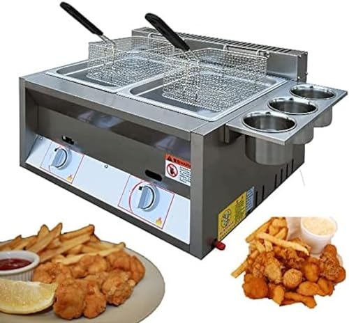 Friteuse À Gaz Professionnelle, Friteuse Au Propane/friteuse À Gaz GPL, avec Panier Frit Et Couvercle, pour La Cuisine De Restaurant, La Cuisine À Domicile,6l+6l+2*Panier Frit,Bonny369